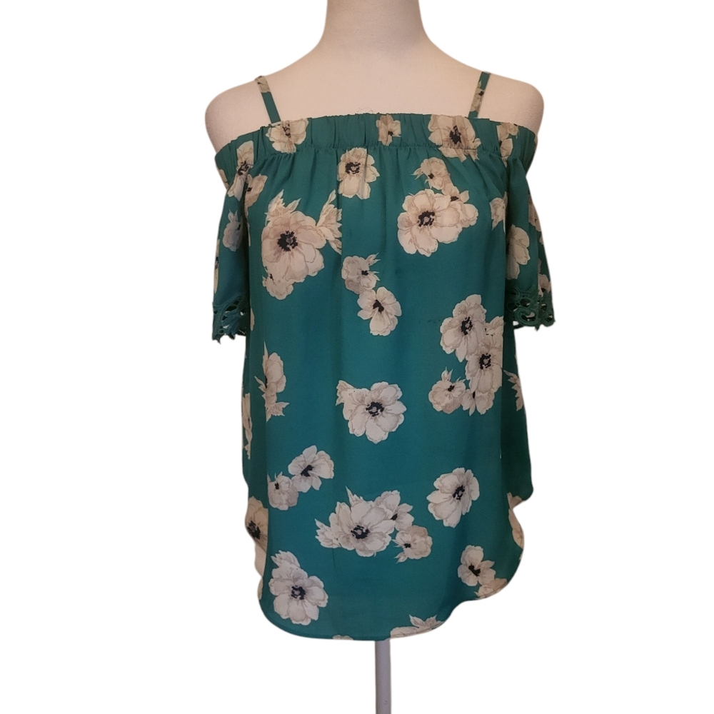 BCX Floral Off-Shoulder Top Green sz XS
